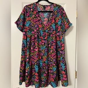 Vacation Plus Allover Floral Print Ruffle Hem Dress